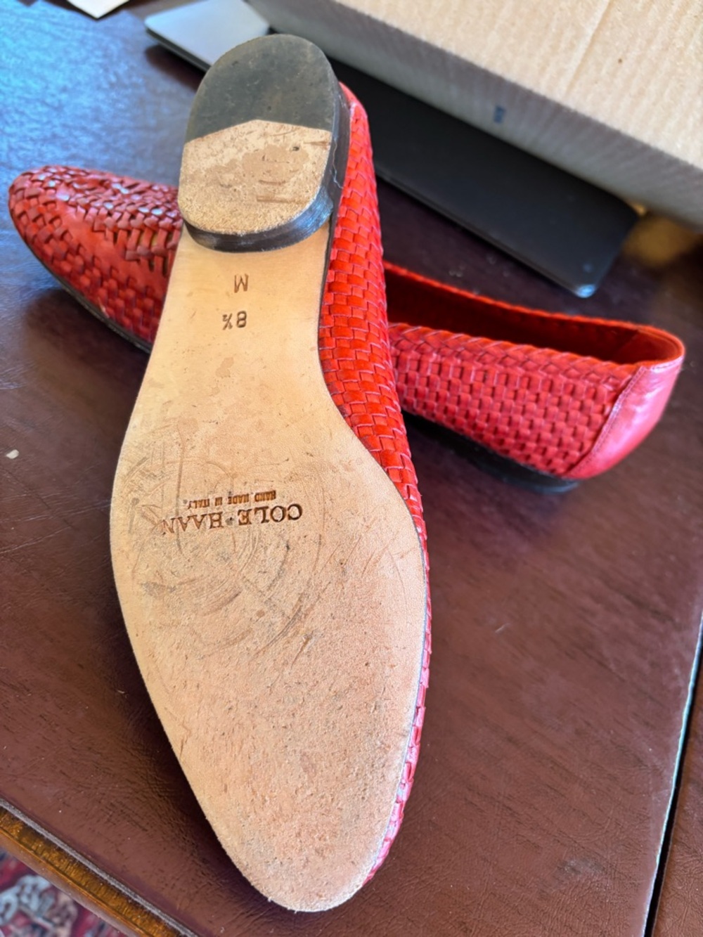 Cole Haan Red Woven Leather Slip-On Flats - Picture 4 of 7